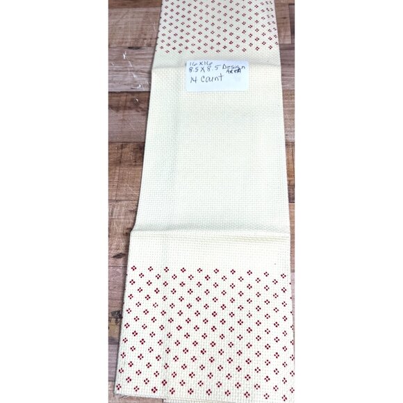 Handmade Cross Stitch Fabric 16x16, 8.5x8.5Design Area Cream Red Dot 14 Count - Picture 1 of 2